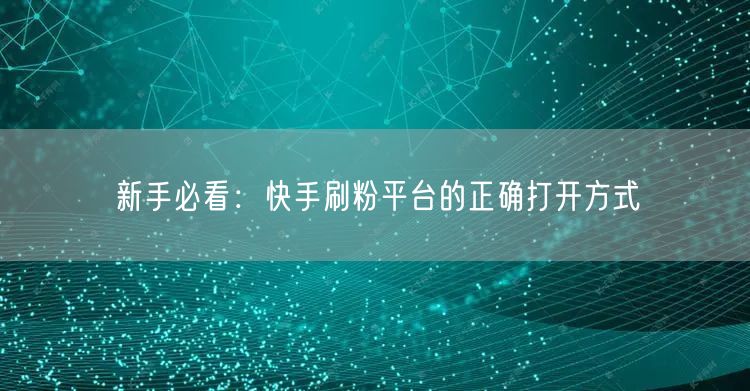 新手必看：快手刷粉平台的正确打开方式