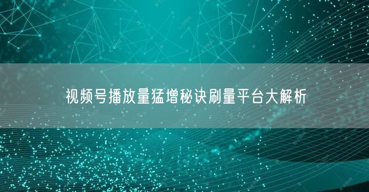 视频号播放量猛增秘诀刷量平台大解析