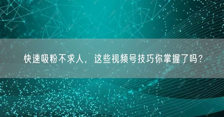 快速吸粉不求人，这些视频号技巧你掌握了吗？
