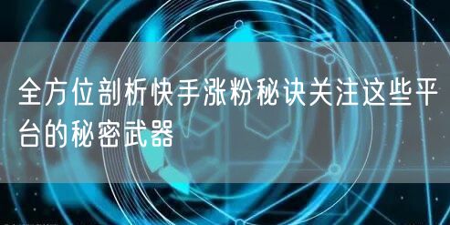 全方位剖析快手涨粉秘诀关注这些平台的秘密武器