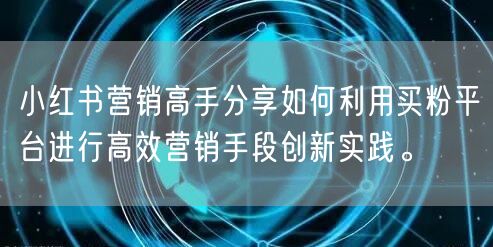 小红书营销高手分享如何利用买粉平台进行高效营销手段创新实践。