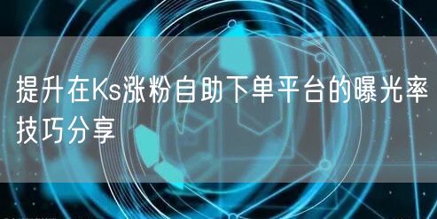 提升在Ks涨粉自助下单平台的曝光率技巧分享