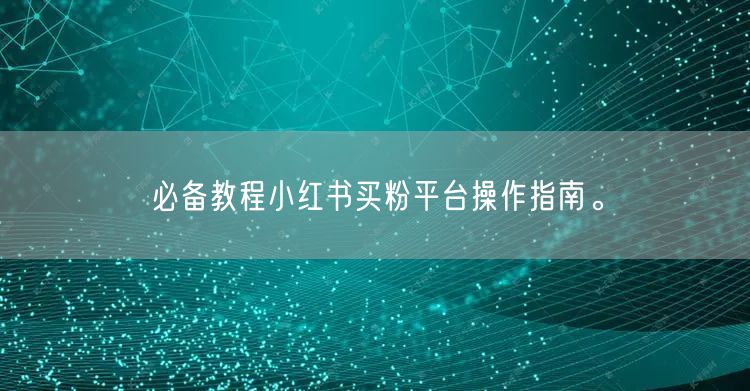 必备教程小红书买粉平台操作指南。
